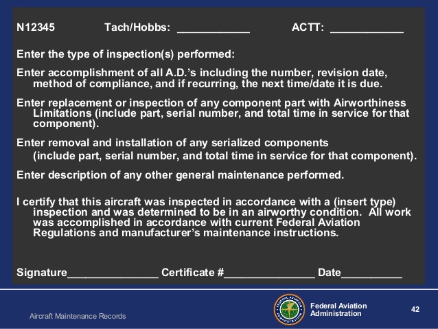 Aircraft maintenance records keeping